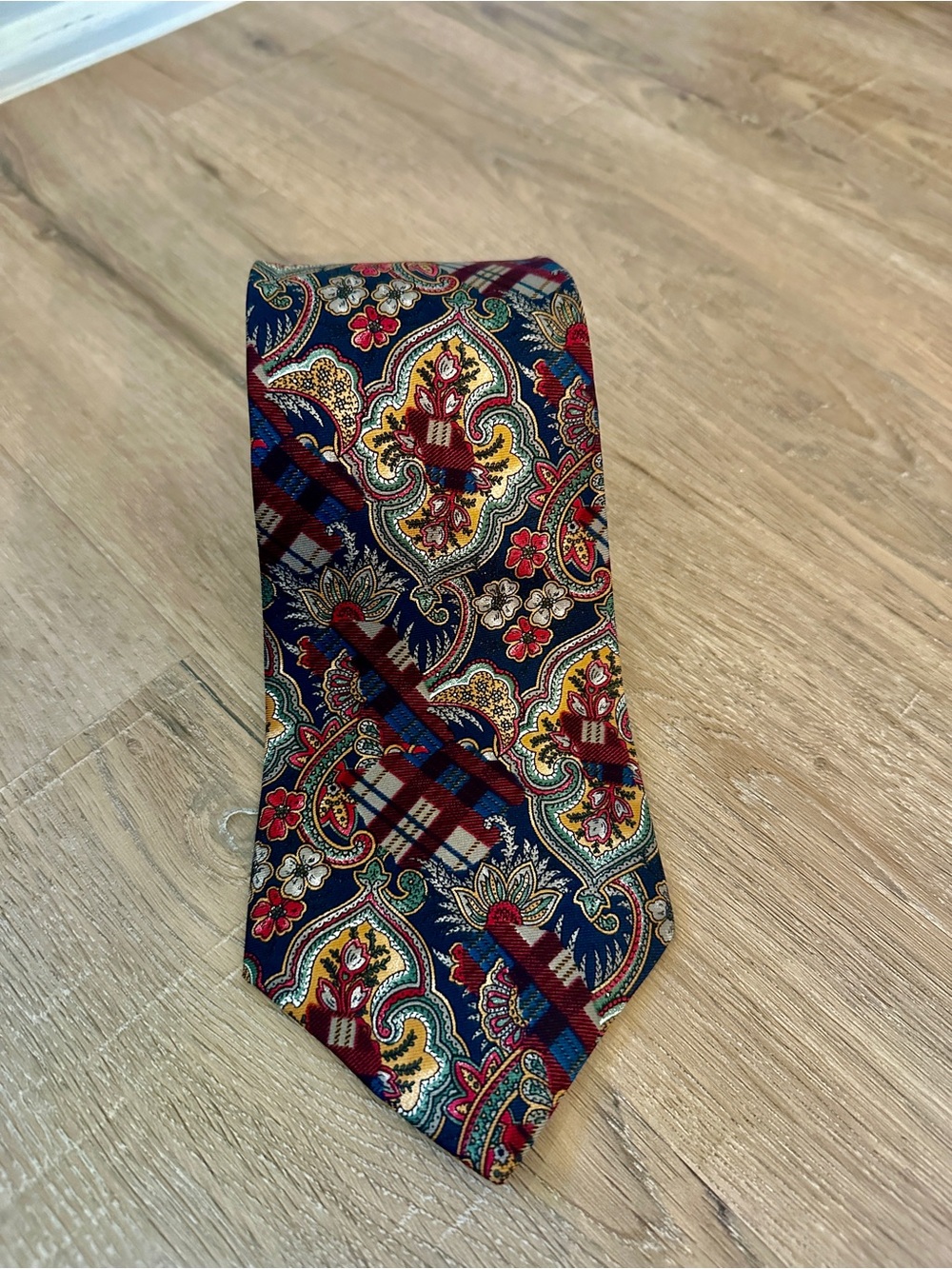 Robert Stock Vintage Navy Silk Tie with Red and Gold Paisley